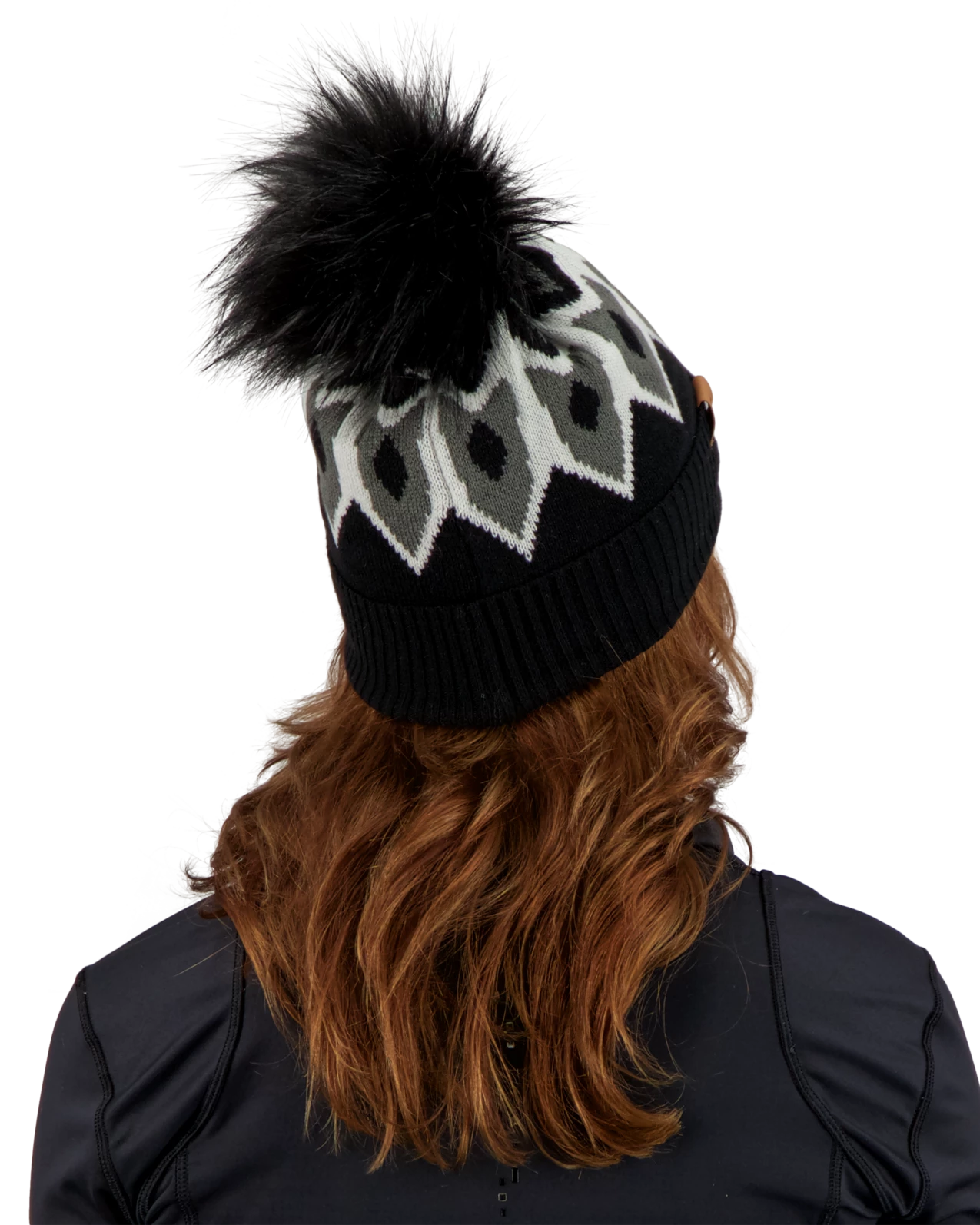 Obermeyer Fair Isle Faux Fur Pom Beanie - Black 5 Obermeyer Fair Isle Faux Fur Pom Beanie - Black - Image 3